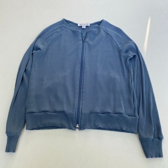 Amour Vert Blue Ribbed Zip Up Jacket Women’s Small Made in USA - Picture 1 of 5